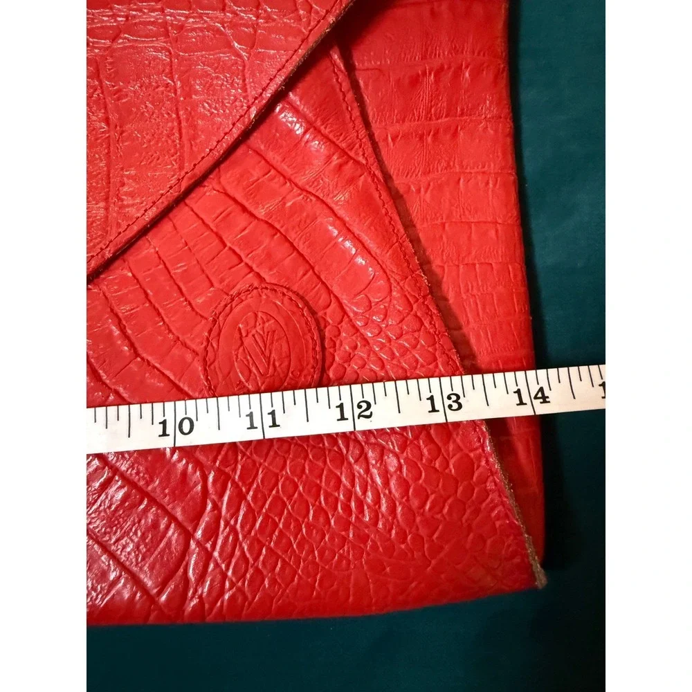 Vintage Valentino Red Embossed Leather Envelope‎ Clutch Laptop Sleeve 14